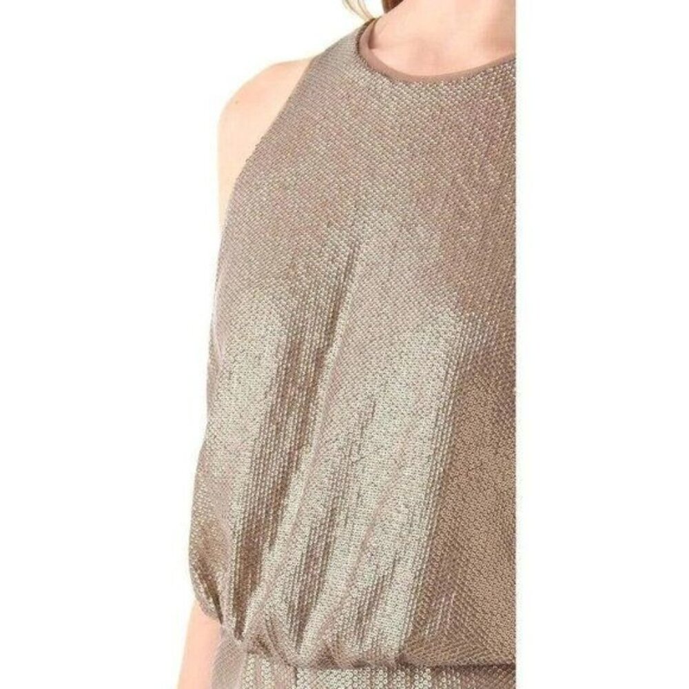 BCBGMaxAzria Gold Sequins Jumpsuit M Cocktail Party Holidays Lowe - Picture 5 of 16